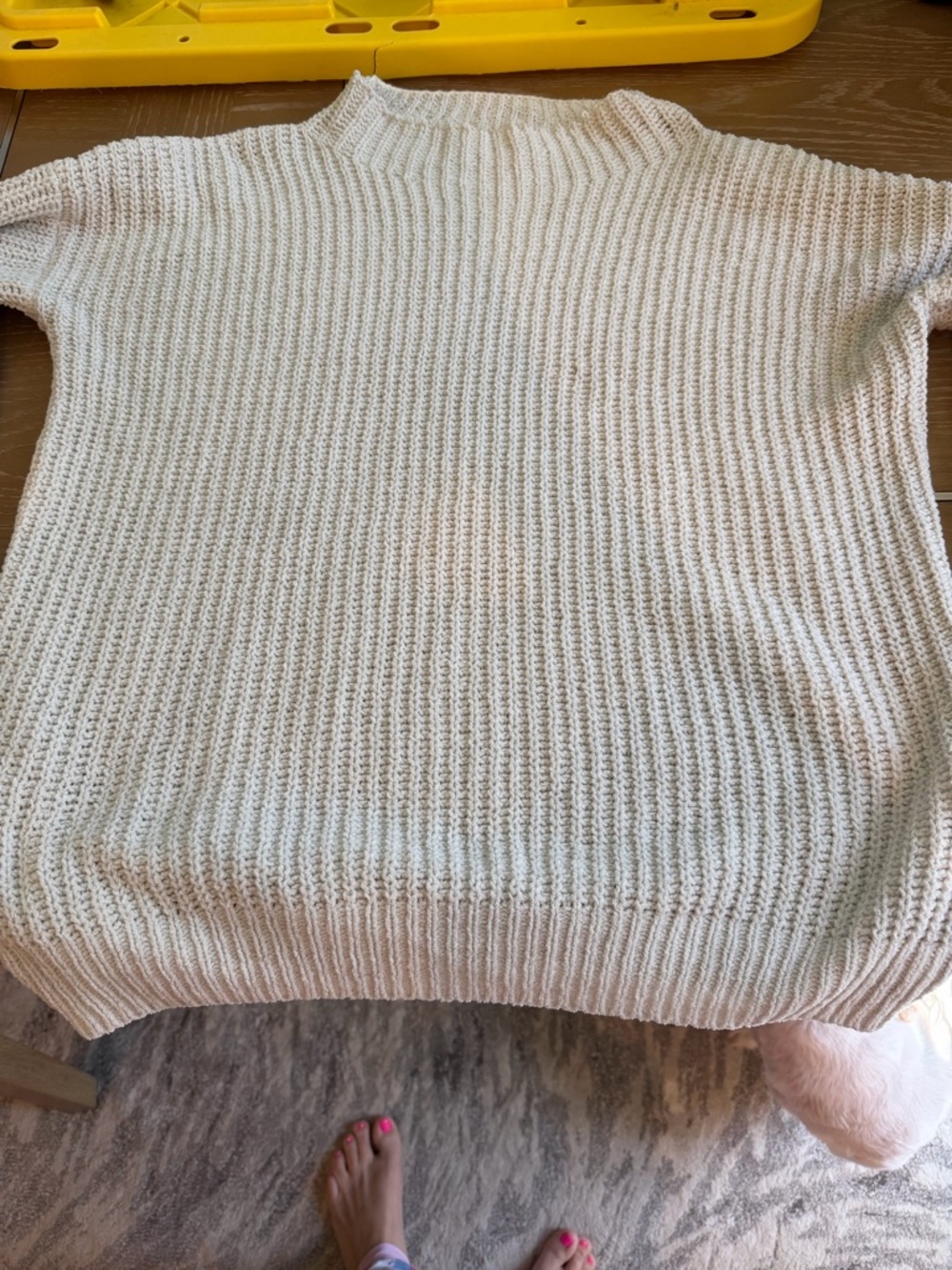 Pink Rose Cream Ribbed Mock Neck Short-Sleeve Sweater